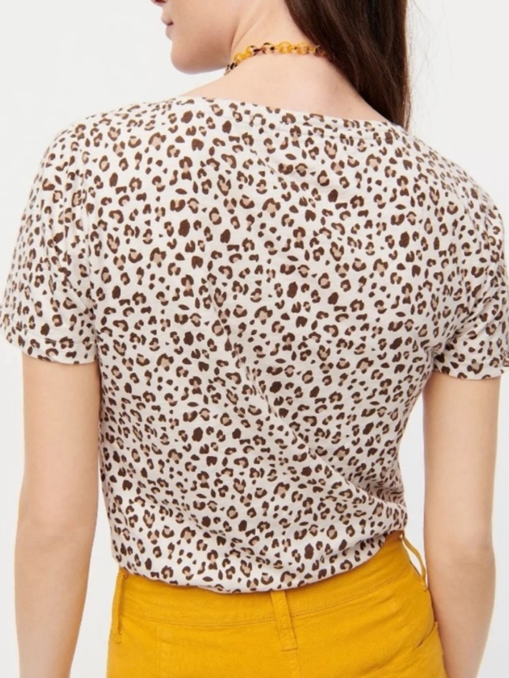 J.Crew Leopard Print Cotton V Neck Tee Ivory Brown Animal Print Short Sleeve Top - Picture 4 of 5